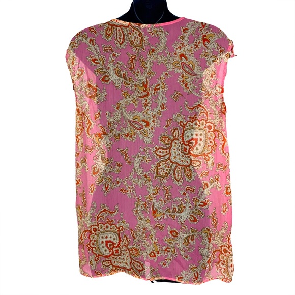 Talbots sheer sleeveless floral blouse tie neck and sleeves, Size S - Picture 3 of 4